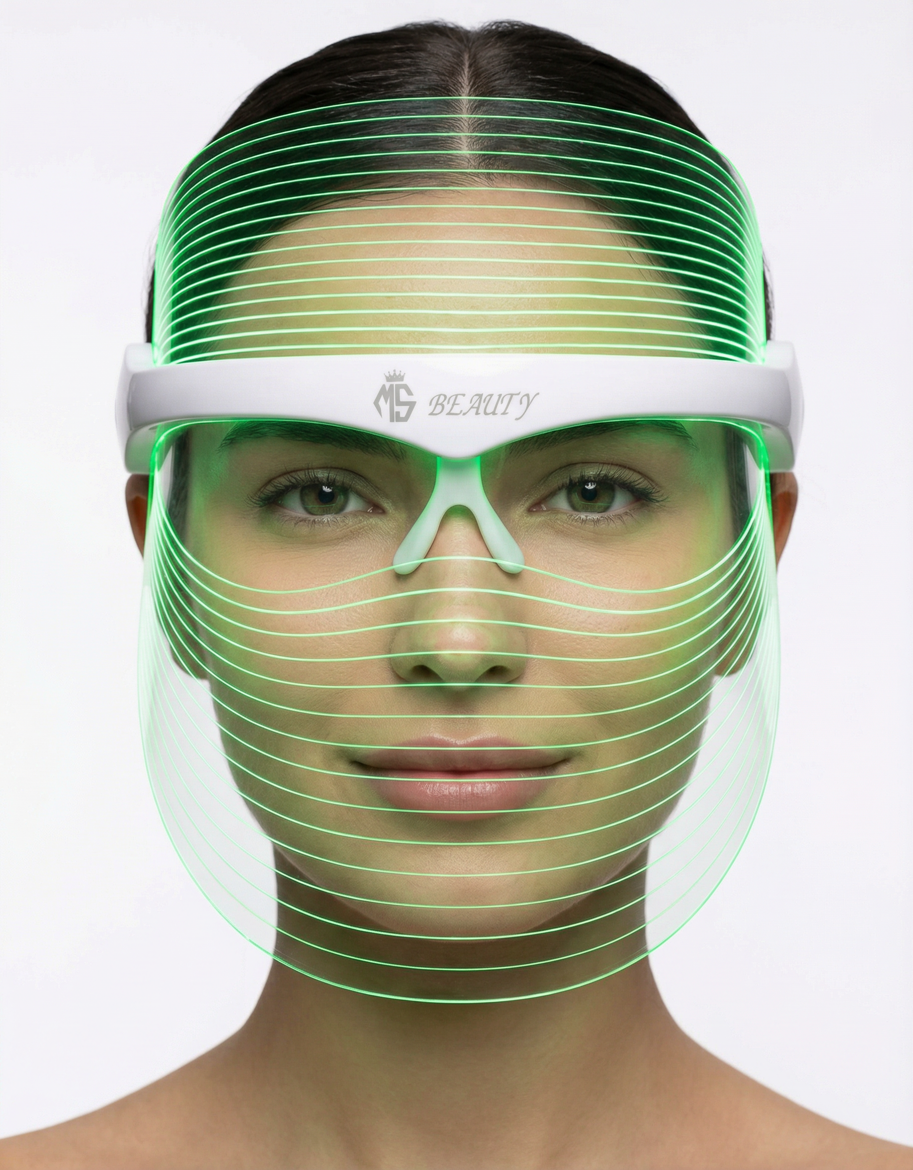LED therapy mask worn during an at-home treatment session