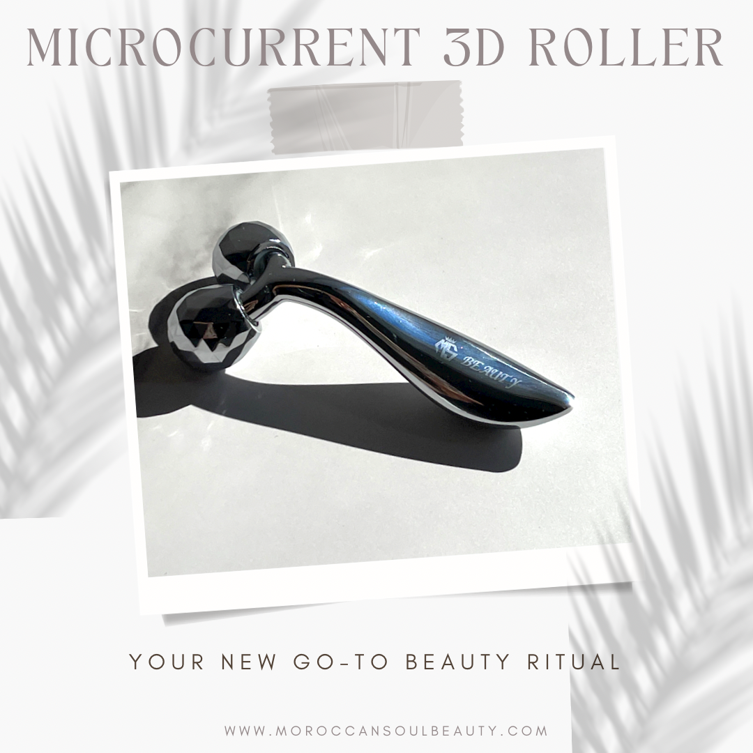 microcurrent roller, 3D massage, V shape slimming tool, facial muscle toning, waterproof roller, skin energy replenishment, kneading technology, skin elasticity, reduce wrinkles.