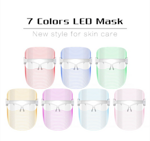 7 Colors LED Light Therapy Face Mask, professional light therapy, comfort of your own home, combat acne, clear skin, brighten skin, reduce wrinkles, fine lines, minimize pores, balance skin tone, accelerate blood circulation, improve skin elasticity, inhibit the formation of melanin pigment, firm skin, enhance skin texture, high-quality materials, advanced LED technology, safe, gentle, easy to use, radiant, youthful-looking skin.