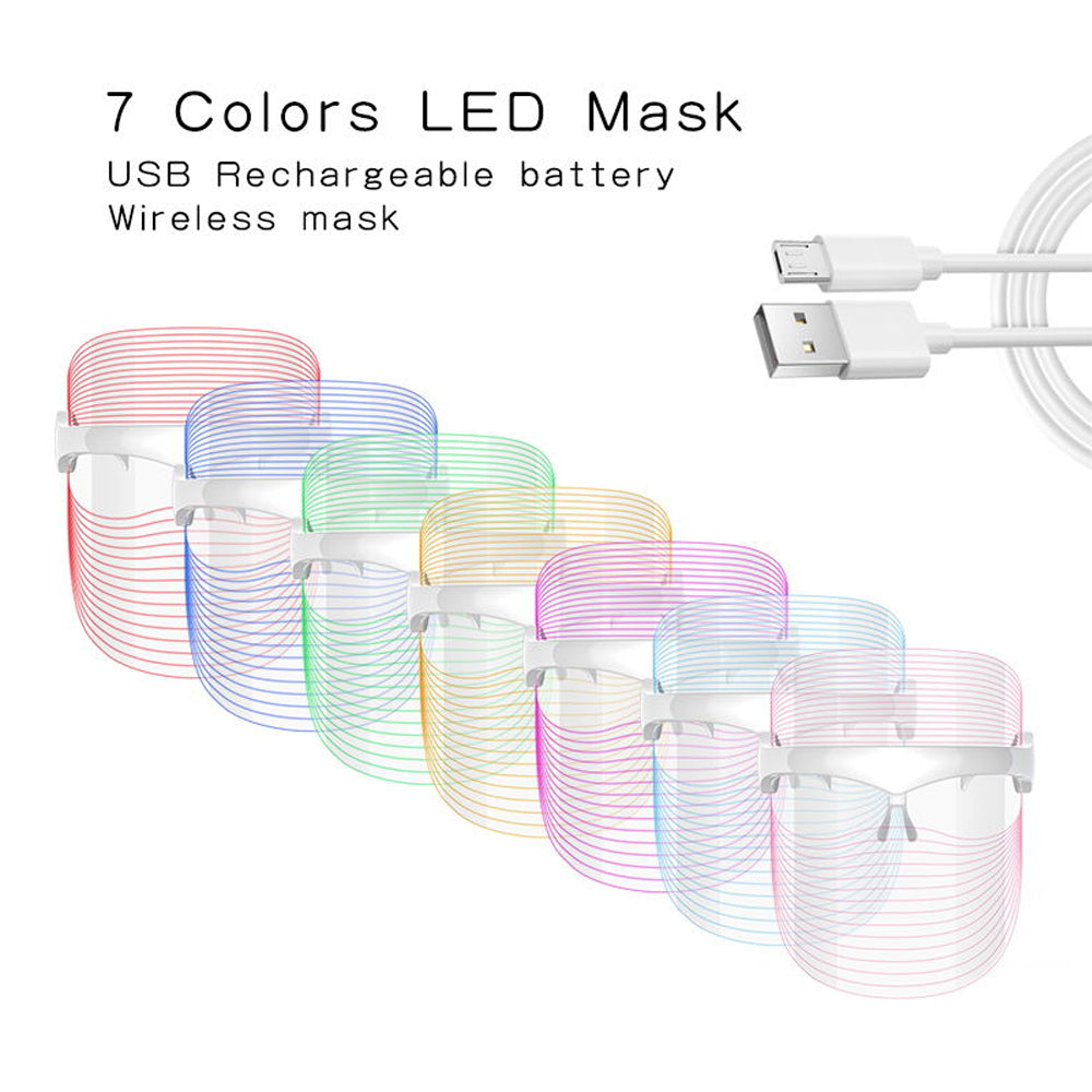 7-color LED light therapy face mask with USB rechargeable wireless charging cables