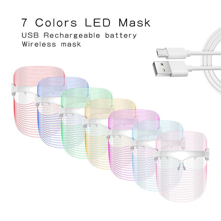 7-color LED light therapy face mask with USB rechargeable wireless charging cables